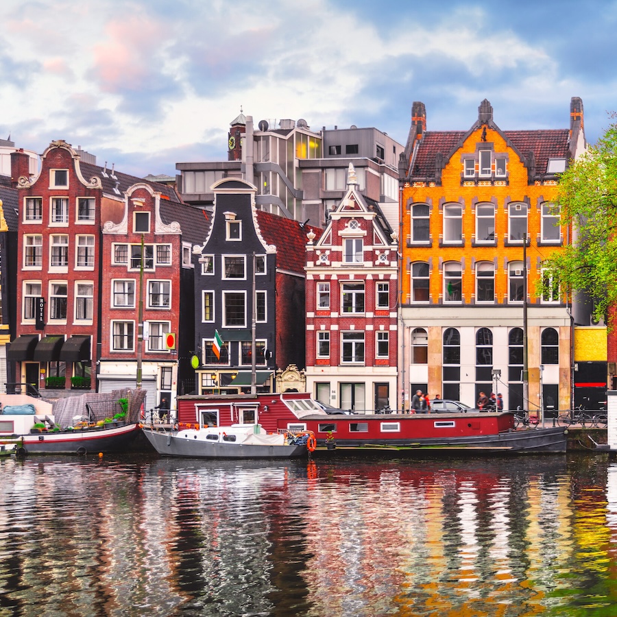 Row of Amsterdam houses along the water