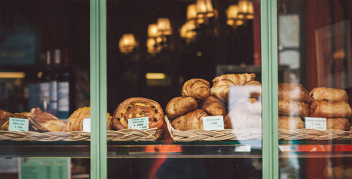 Bakery display in Paris, France