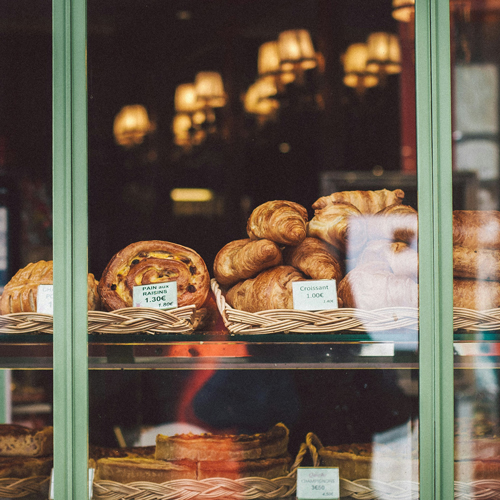 Bakery display in Paris, France