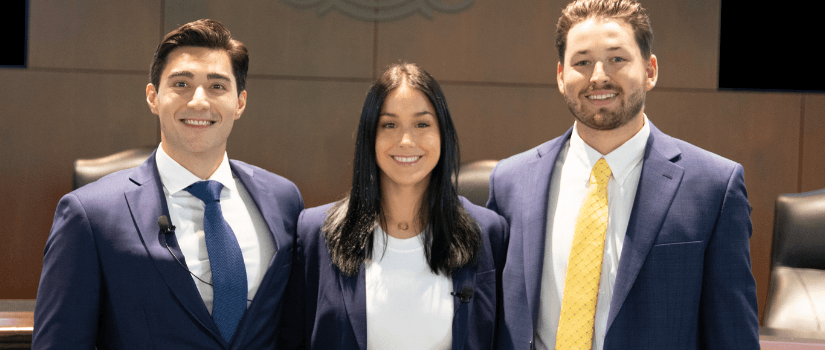 Students posing before USC School of Law's Mock Trial Competition